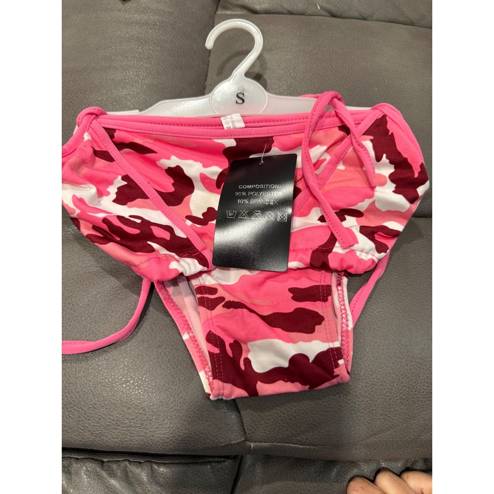 New Pink Camouflage Side Tie‎ Bikini set Womens Size Small Camo Swimwear